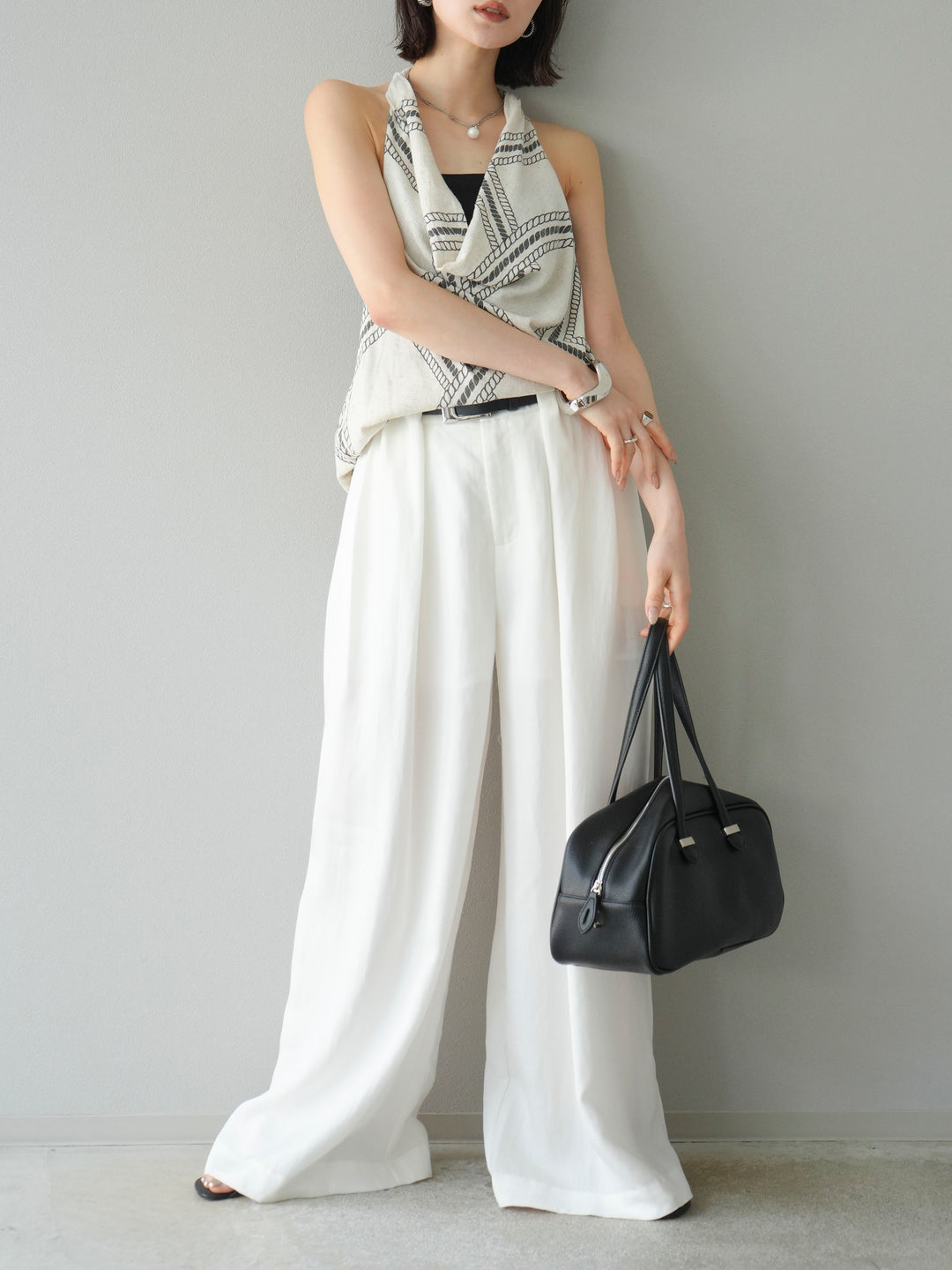 【預購】寬褲配大帶/象牙白