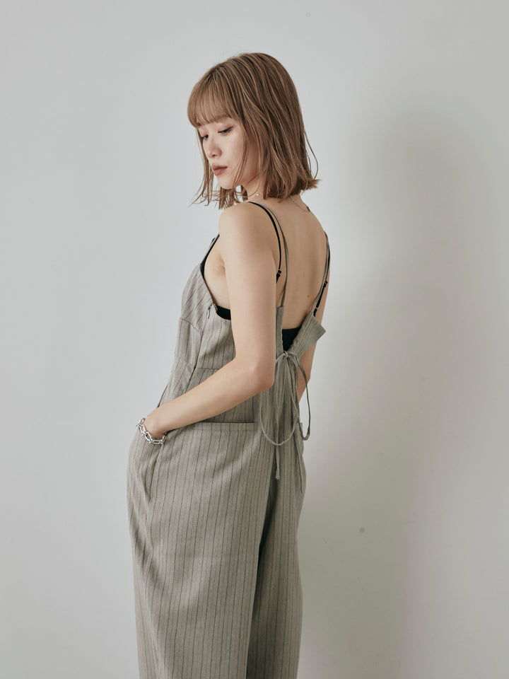 【預購】人字紋條紋工裝褲/米白色