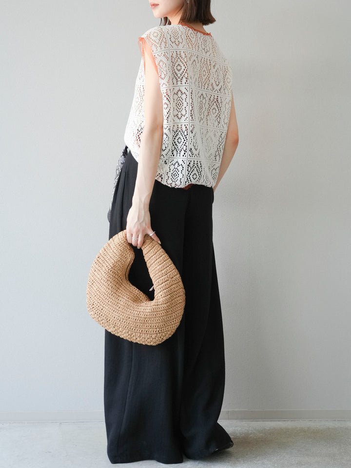 [予約]スカーフベルト付3タックワイドパンツ/ブラック