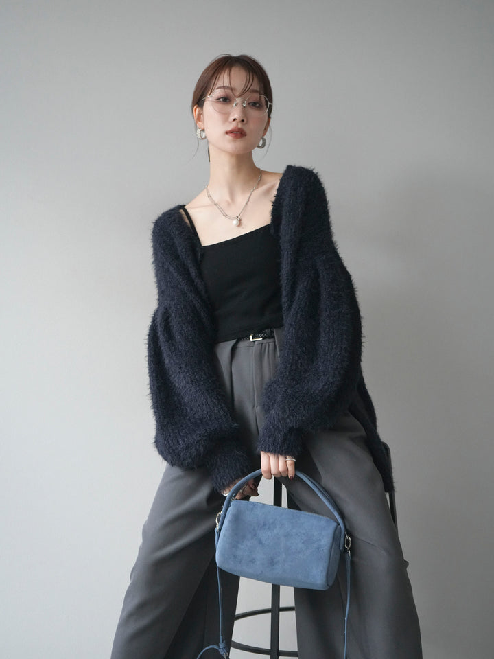 [預購] 圓領隨機毛絨開襟衫/藏青