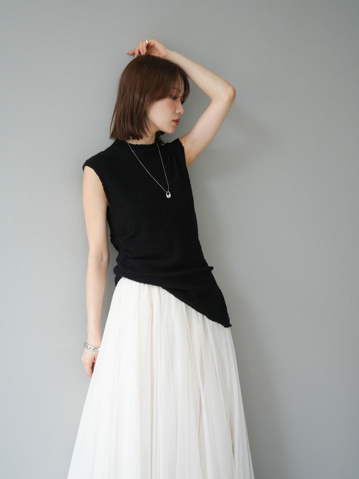 [SET]ブークレアシメニットノースリーブトップス+チュールボリュームスカート(2set)