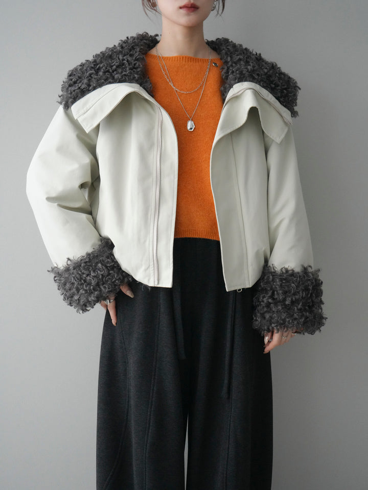 [SET]プードルファーダウンジャケット+アンゴラタッチボートネッククロップドプルオーバー(2set)