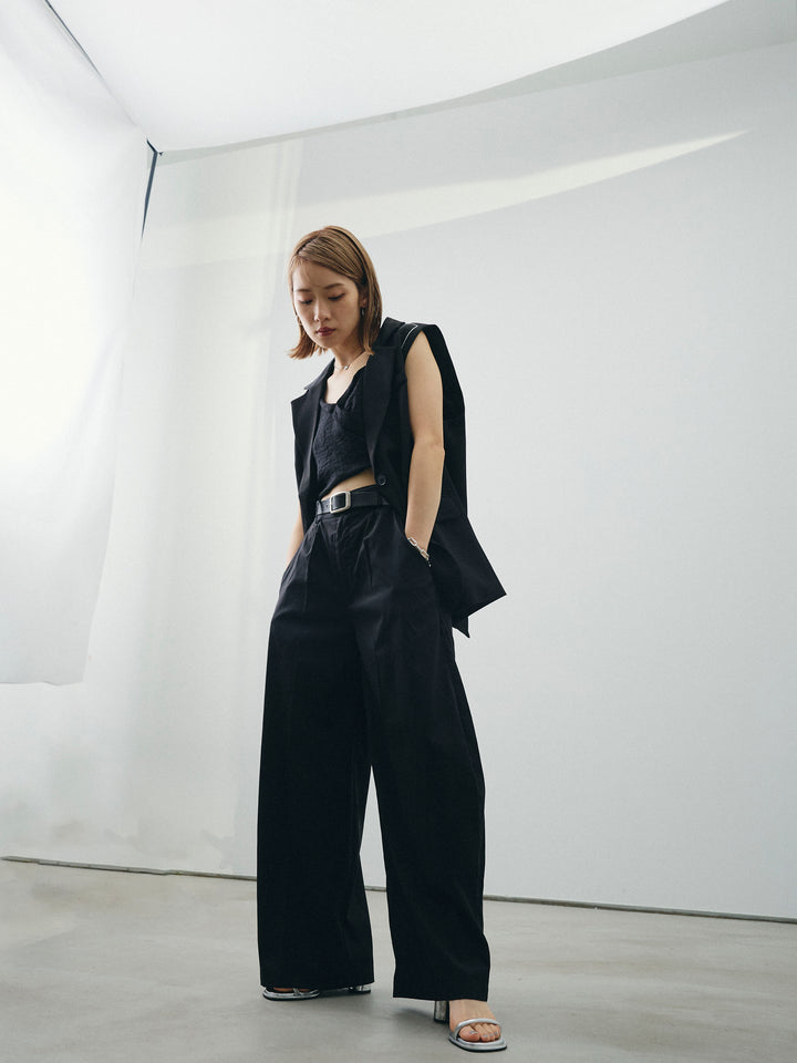 [SET]ステッチデザインベスト+リネンライクカシュクールデザインビスチェ+コクーンワイドチノパンツ(3set)