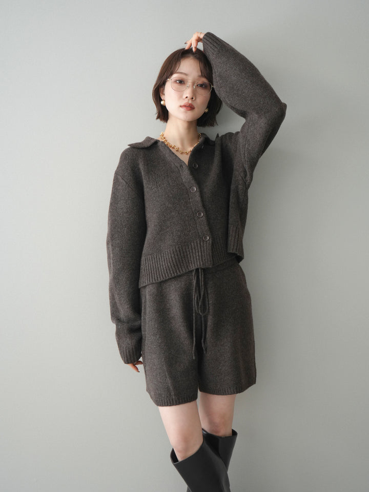 [予約]メランジニット襟付きクロップドカーディガン/brown