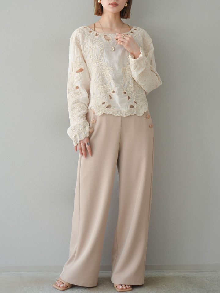 [預訂] 鉤針設計襯衫/象牙色