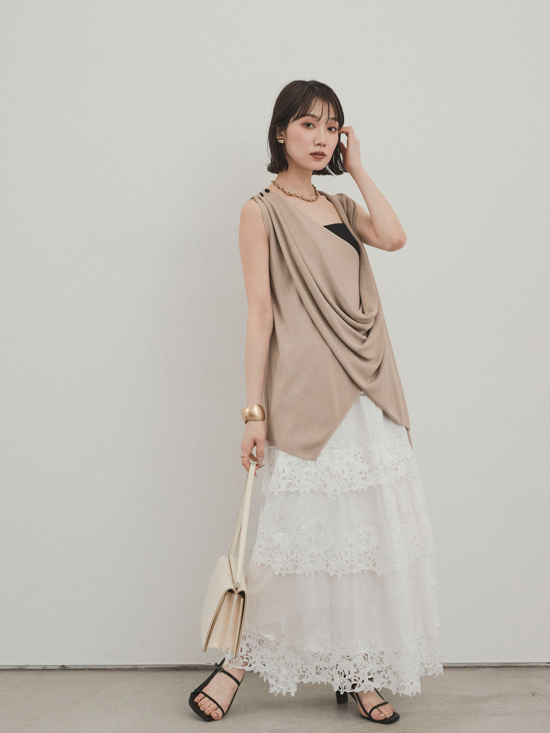 [予約]スカラップレースロングスカート/オフホワイト