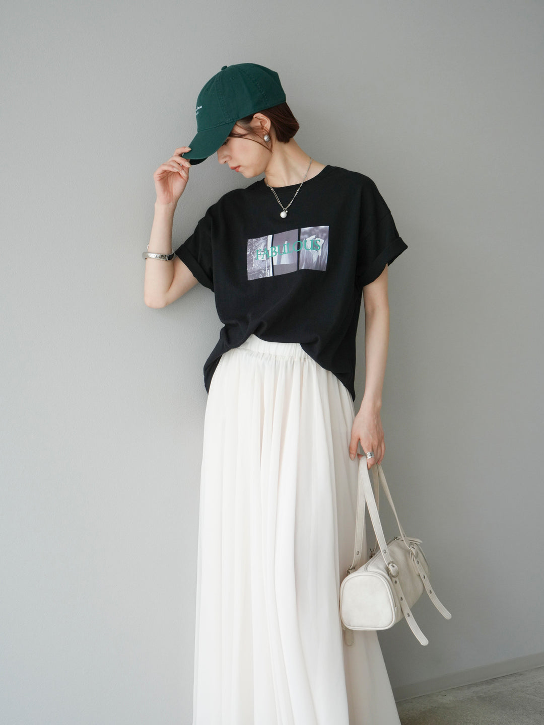 [SET]ネオンロゴコラージュフォトプリントオーバーTシャツ+シフォンフレアスカート(2set)