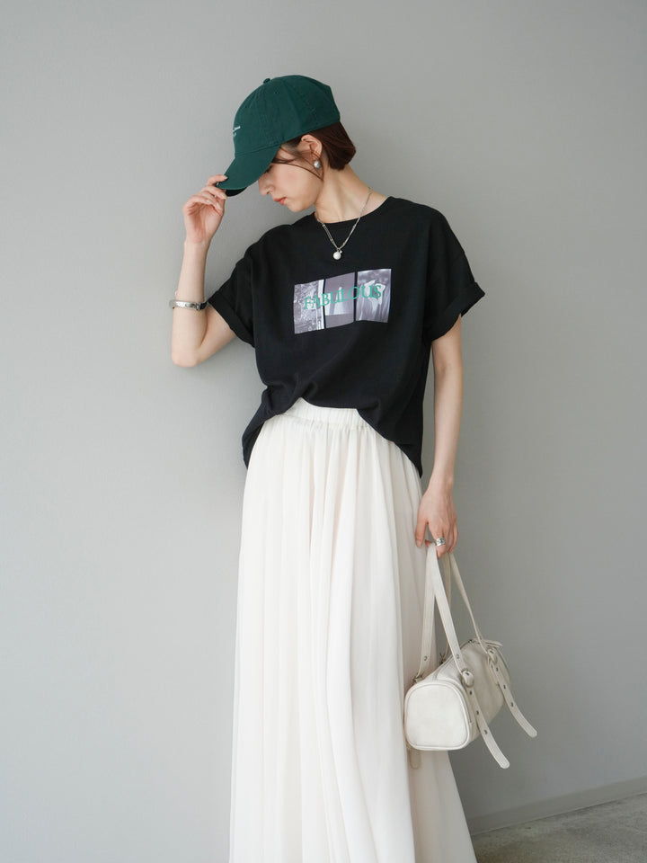 [SET]ネオンロゴコラージュフォトプリントオーバーTシャツ+シフォンフレアスカート(2set)