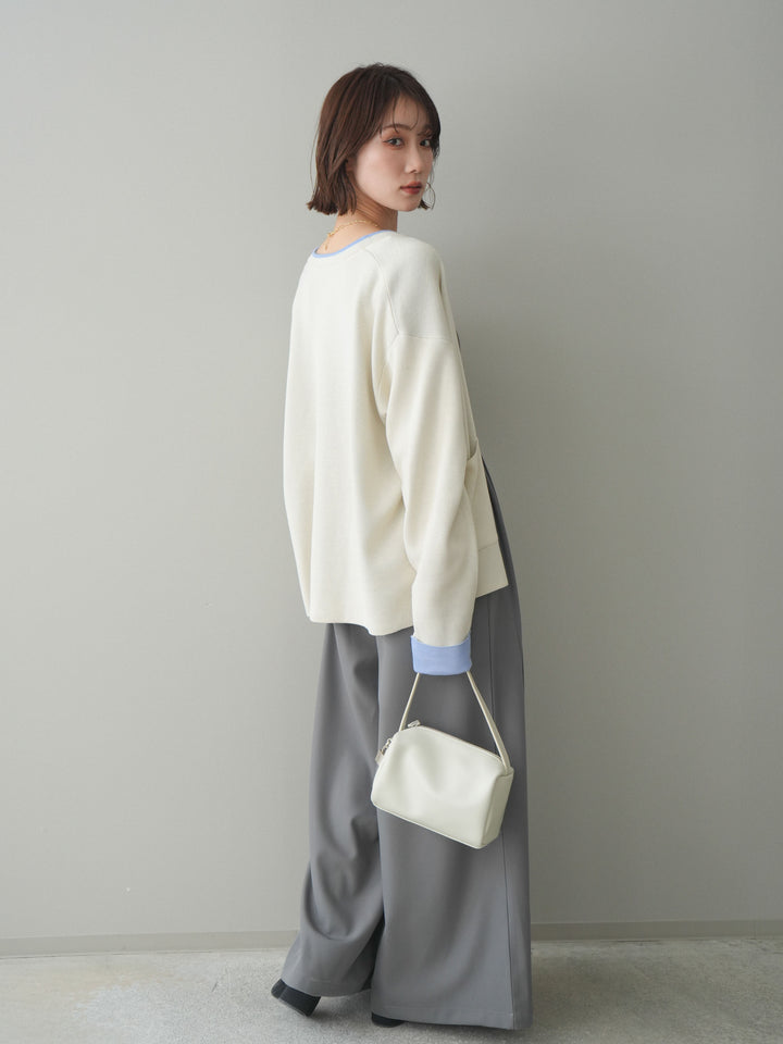 [SET]バイカラーオーバーニットカーディガン+タックベルトループワイドパンツ(2set)