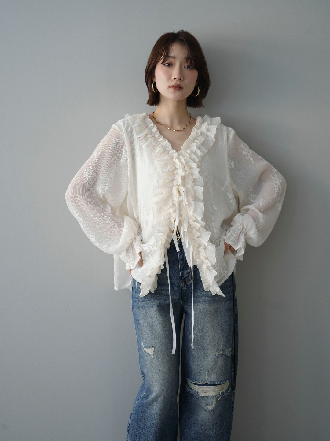 [予約]楊柳ラッフルフリルカーディガン/ivory