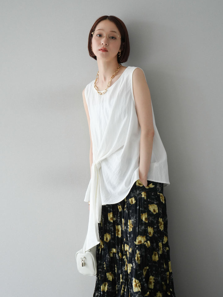 [SET]フロント巻きノースリーブブラウス+フラワーワッシャーロングスカート(2set)
