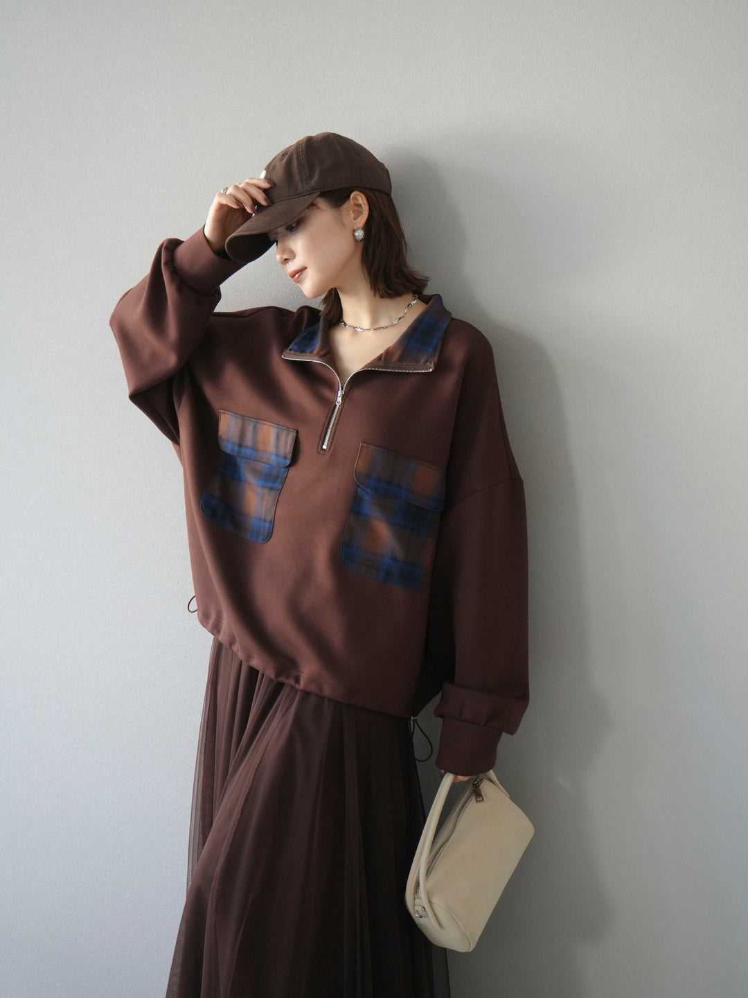 [予約]チェックポイントドロストポンチプルオーバー/ブラウン