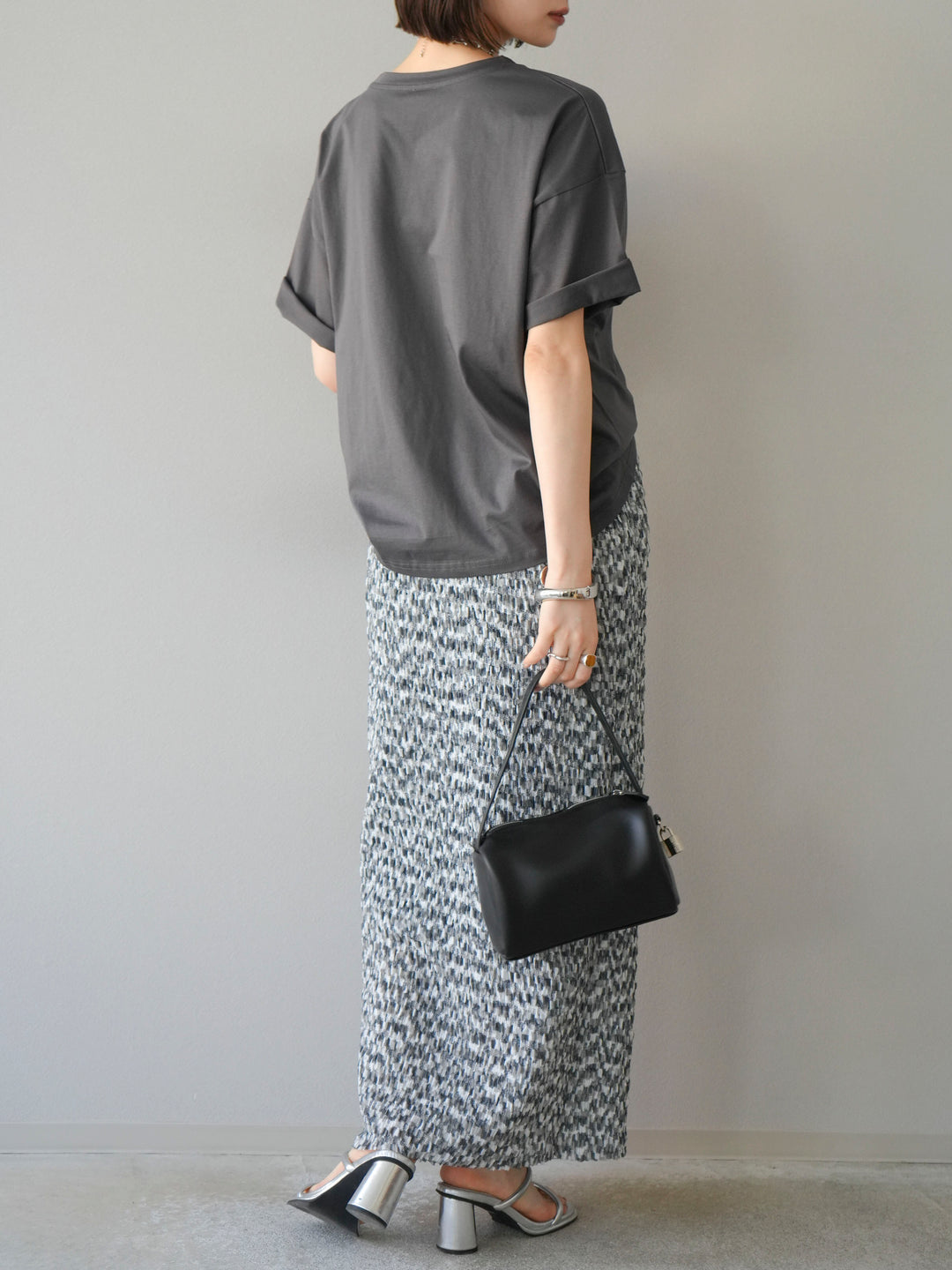 [予約]マルチカラーランダムプリーツタイトスカート/ブラック