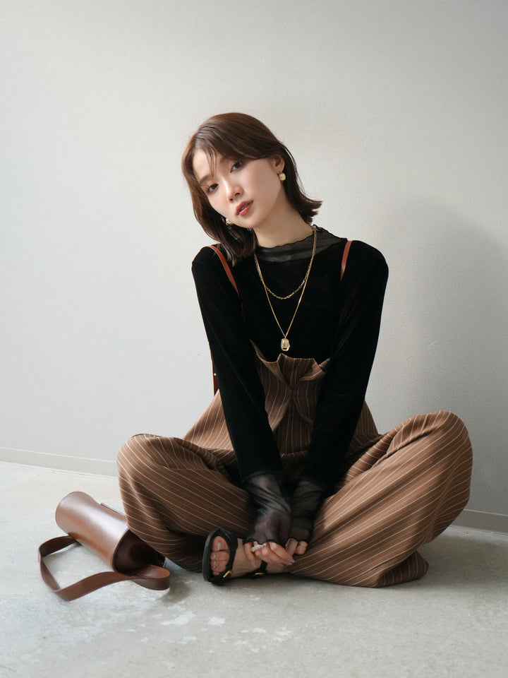 【着回しセット】[SET]ヘリンボーンストライプジレ+シアー切替ベロアトップス+ヘリンボーンストライプサロペット(3set)