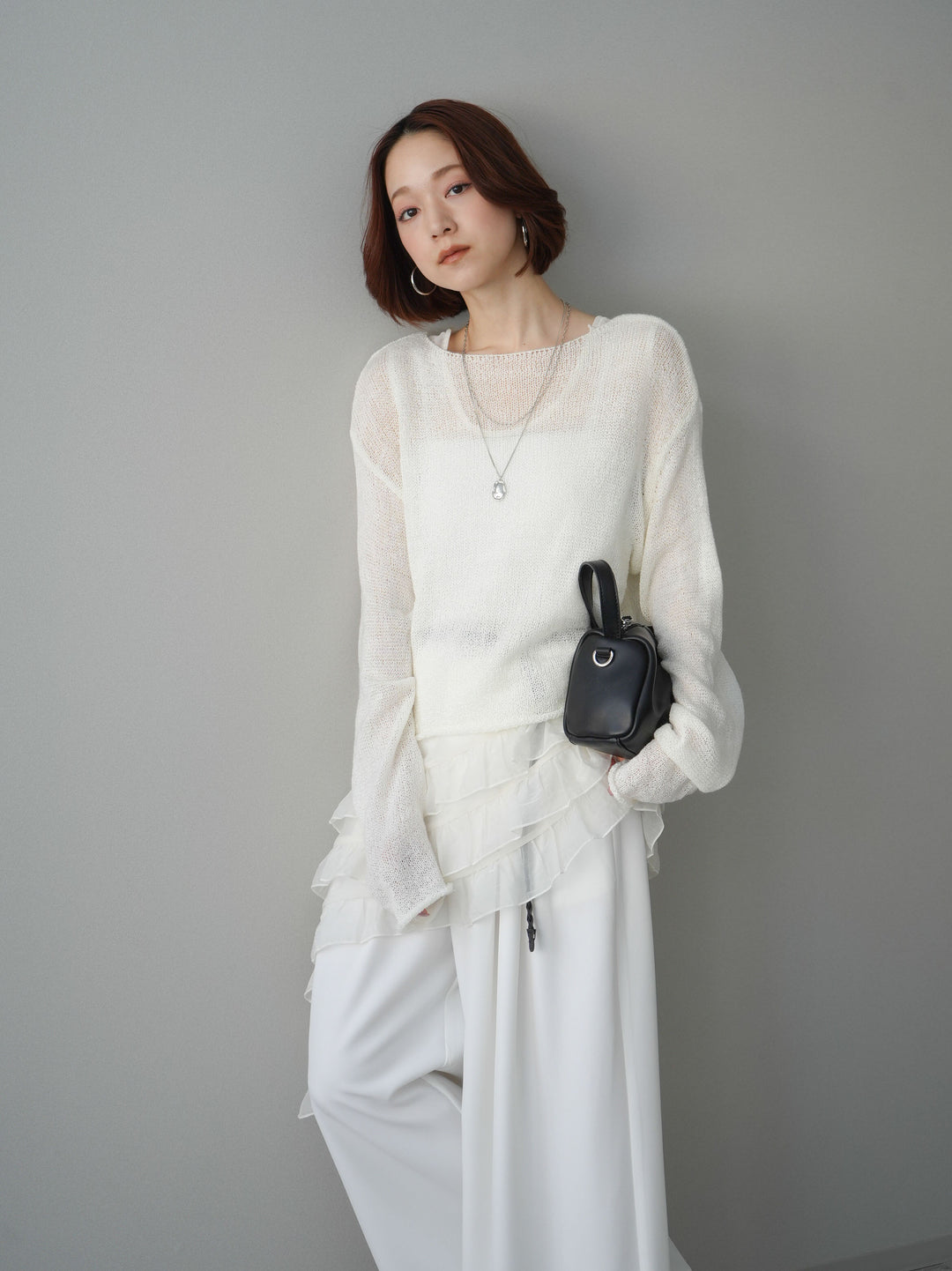 [予約]ラッフルオーガンジータンクトップ＆ニットアンサンブル/white