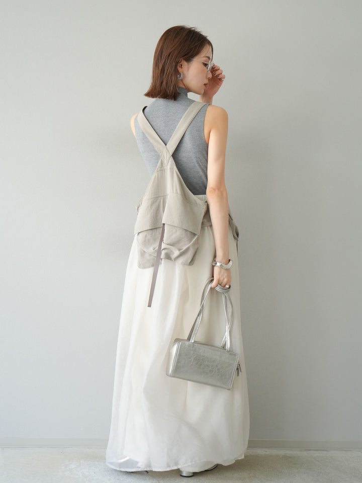 [SET] 戰術背心歐根紗洋裝 + 麻質寬鬆寬褲 (2 件套)