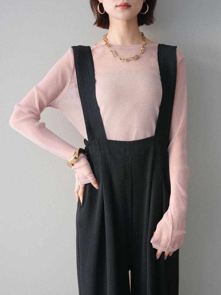 [予約]シボ加工ハイウエストタックサロペット/black