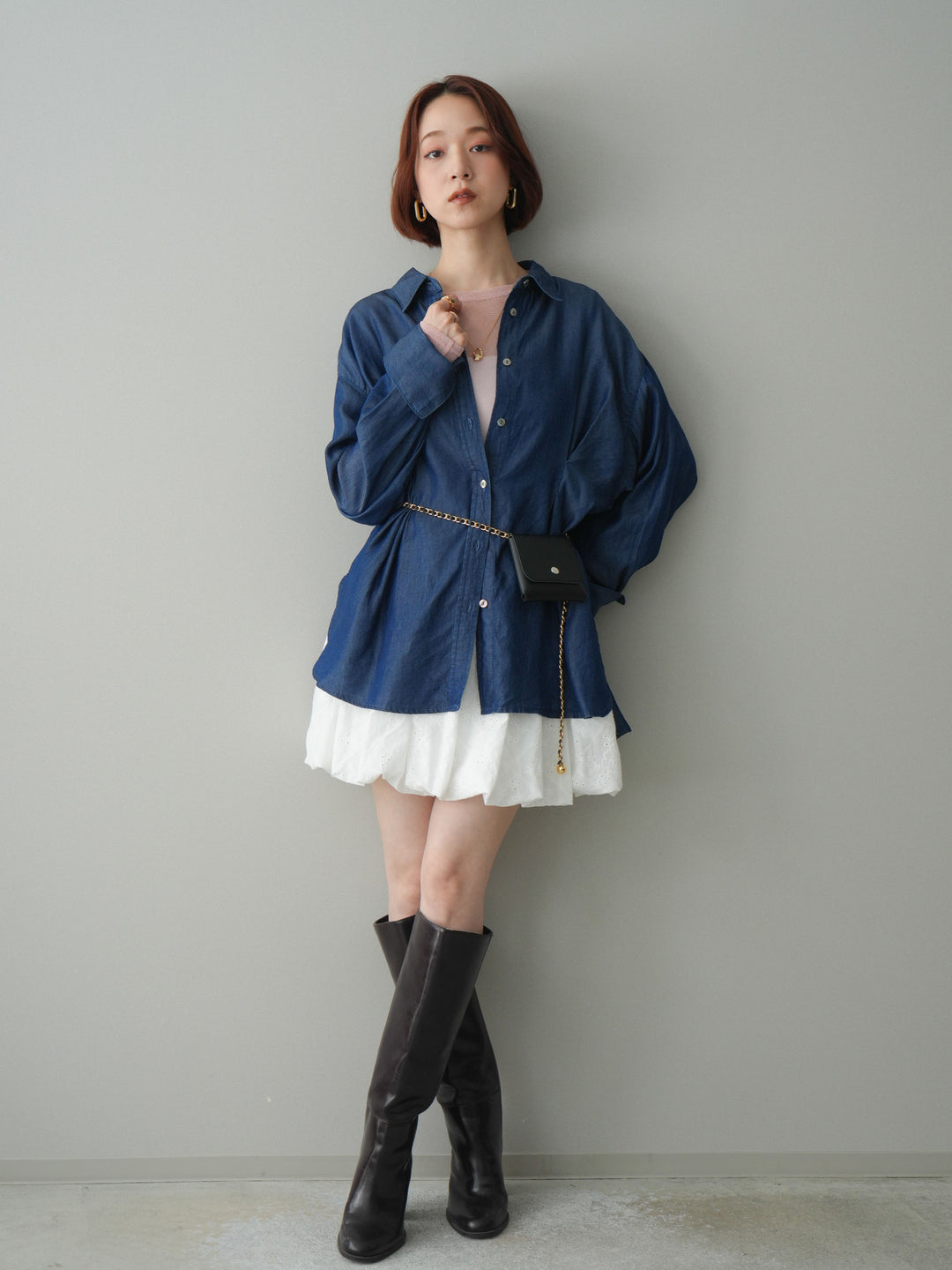 [予約]コットンライクレースバルーンミニスカート/white