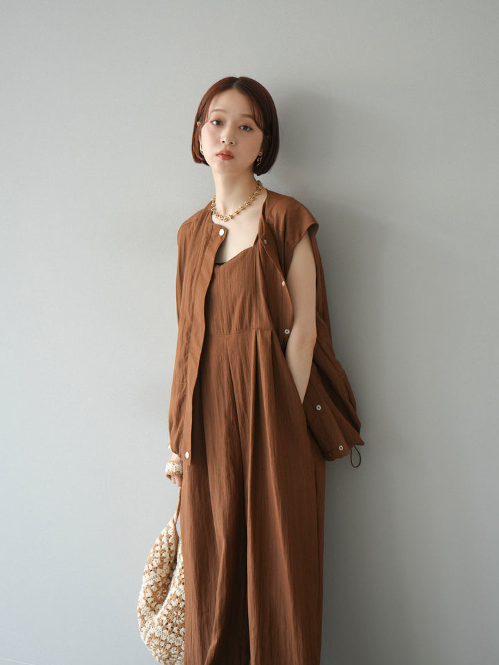 [SET]リネンライクビスチェデザインサロペット+リネンライクドロストバルーンブルゾン(2set)