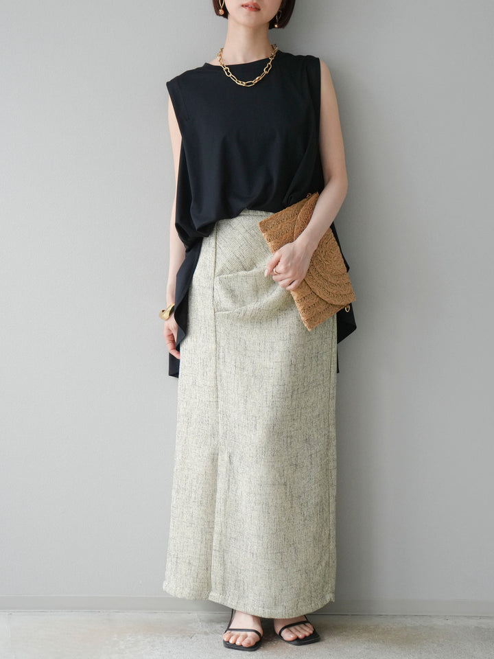 [予約]サマーツイードタックサイドスリットスカート/ベージュ