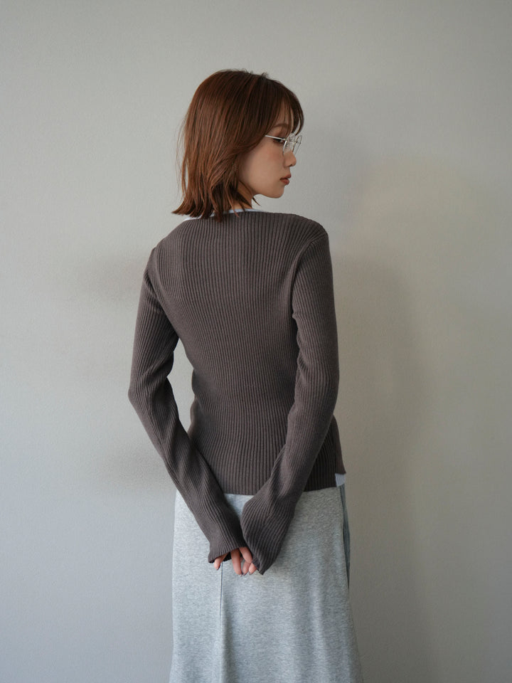 [予約]レイヤード配色ニットカーディガン/グレー