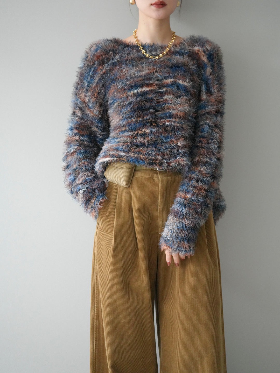 [予約]ミックスシャギールーズニットプルオーバー/blue