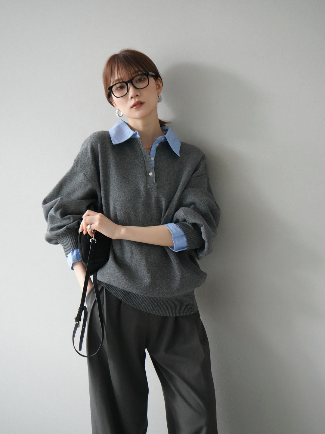 【SET】翻領polo針織套衫+雙褶闊腿褲（2件組）