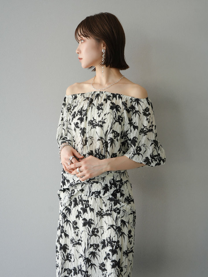 [Pre-order] Washer waist design flower pattern skirt/off-white