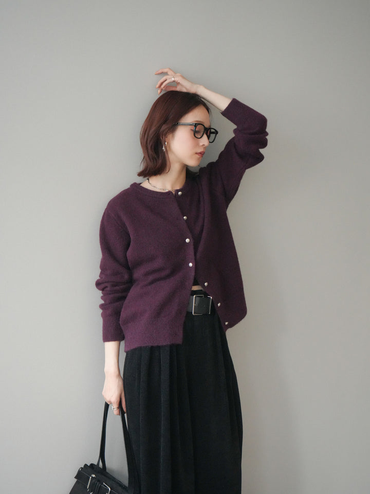 [SET]アンティークボタンニットカーディガン+ベルトデザインループコールテンワイドパンツ(ベルト付き)(2set)