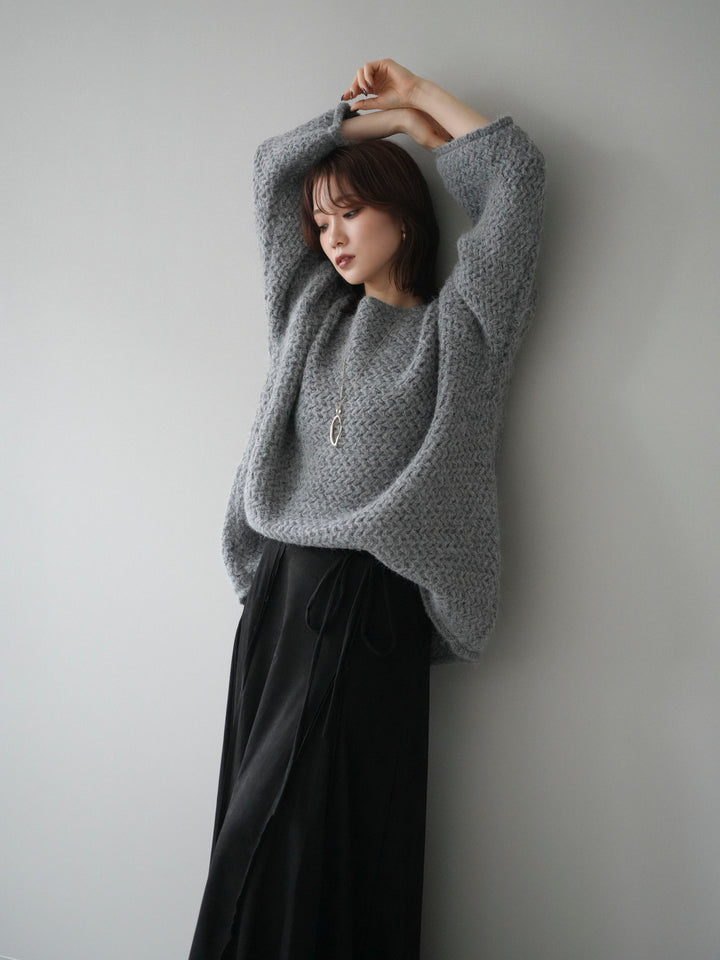 [予約]ワッフル編みオーバーニットプルオーバー/gray