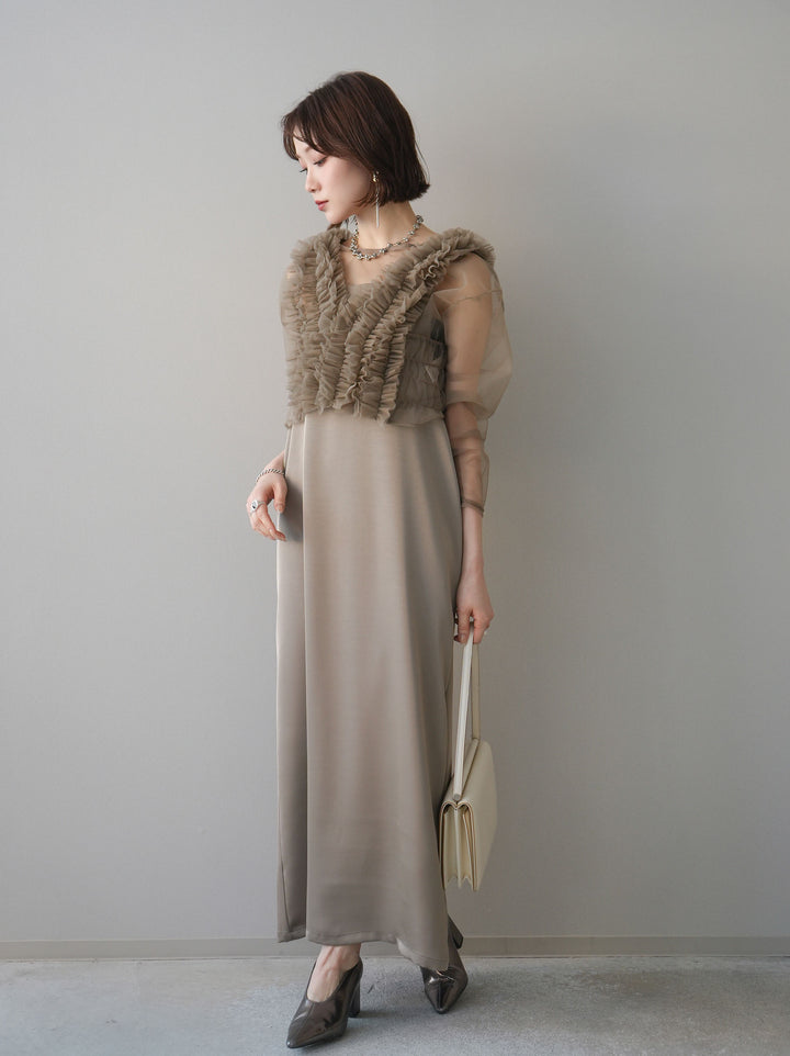 [予約]チュールフリルアンサンブルキャミソールドレス 3点SET/beige