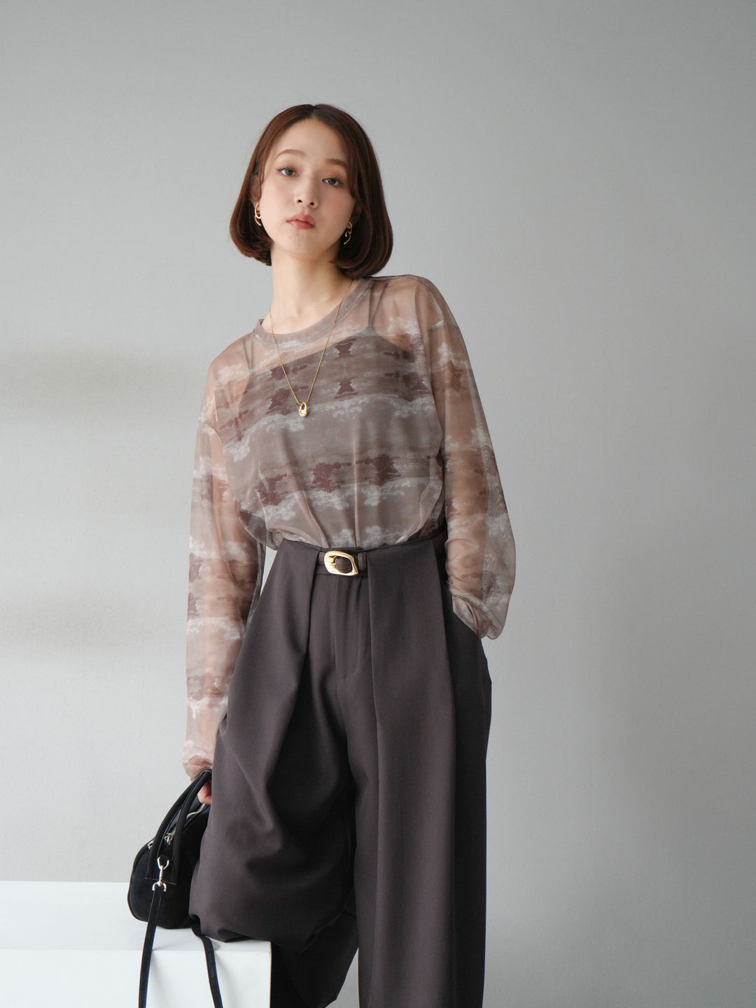 [予約]ニュアンス柄シアートップス/カーキ