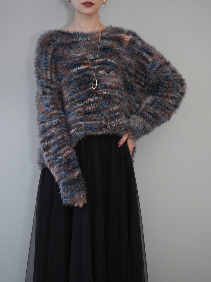 [予約]ミックスシャギールーズニットプルオーバー/blue