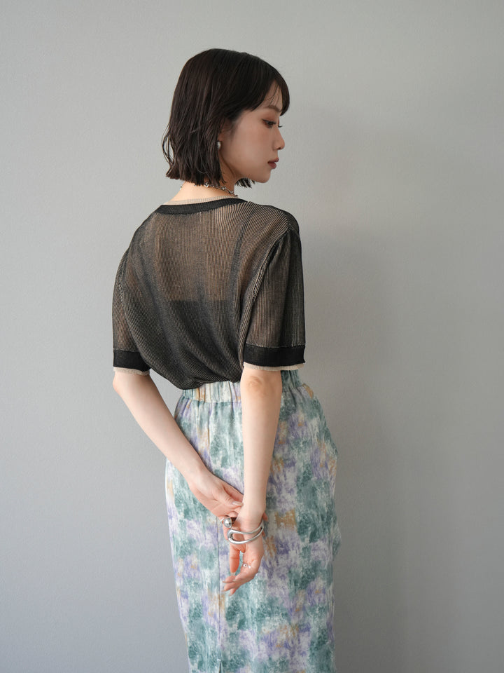 [SET]リネンタッチ配色二重臼ハーフニットトップス+選べるアソート柄スカートセット(2set)