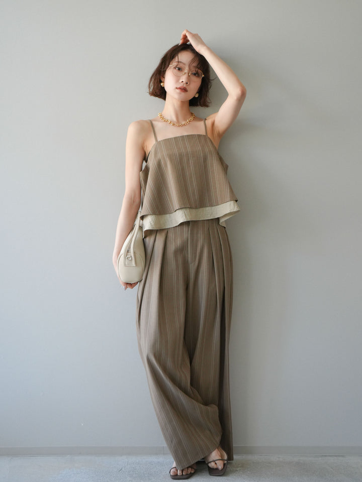 [SET]ピンストライプレイヤードキャミソール+ピンストライプタックワイドパンツ(2set)