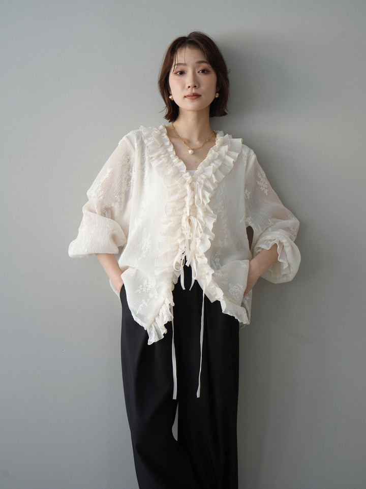[予約]楊柳ラッフルフリルカーディガン/ivory