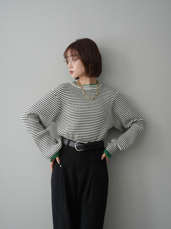 [SET]ラメ異素材ボーダーリブニットプルオーバー+ラメ異素材ボーダーリブニットプルオーバー(2set)