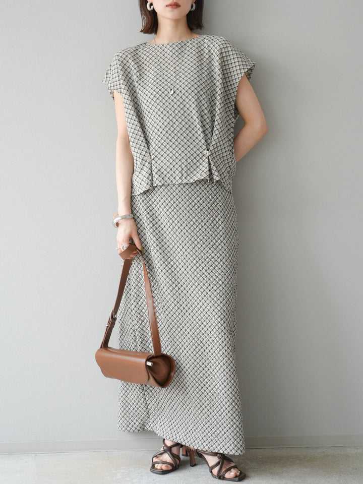 [予約]チェック柄タイトスカート/ブラウン