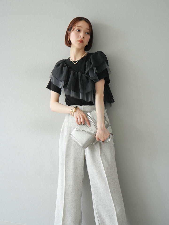 [予約]アシメフリルドッキングカットソー/ブラック