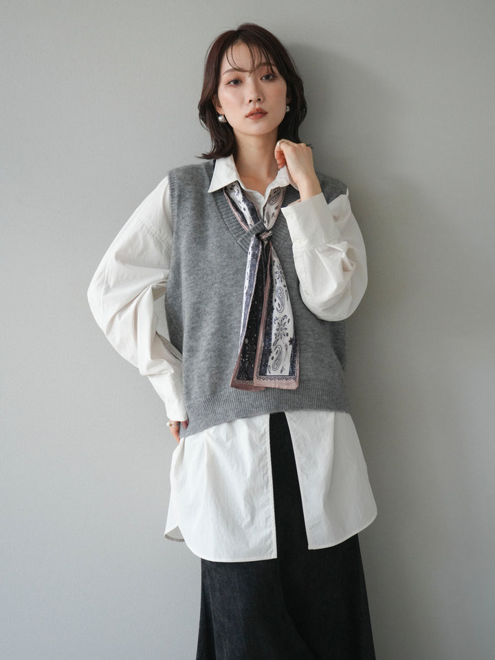 [予約]スカーフ付きニットベスト/gray