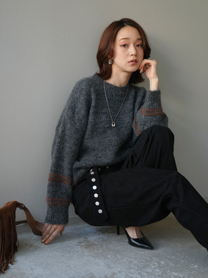 [予約]クルーネックラインボーダーニットプルオーバー/gray