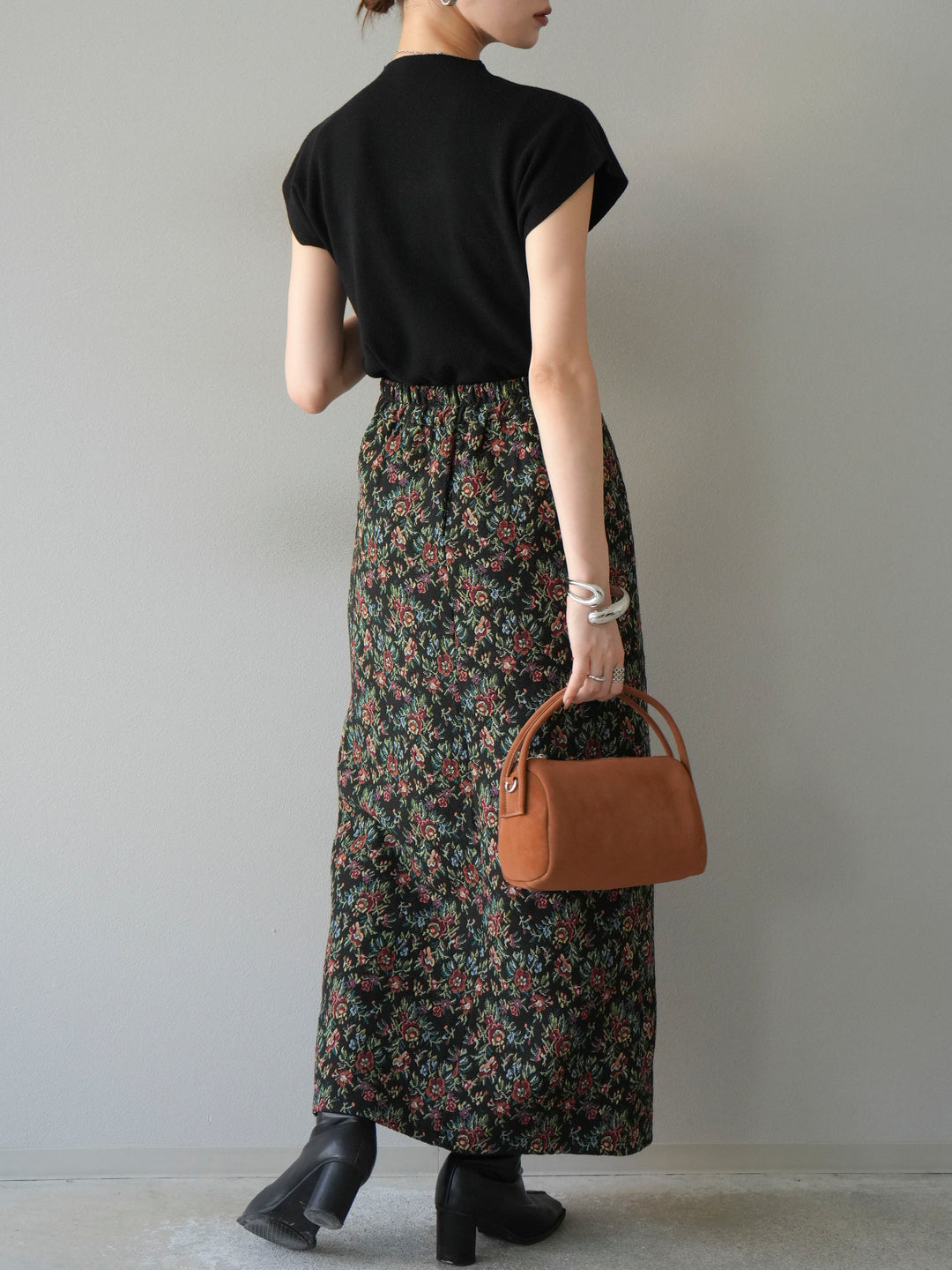 [SET]プチネックフレンチニットトップス+ゴブランフロントジップタイトスカート(2set)