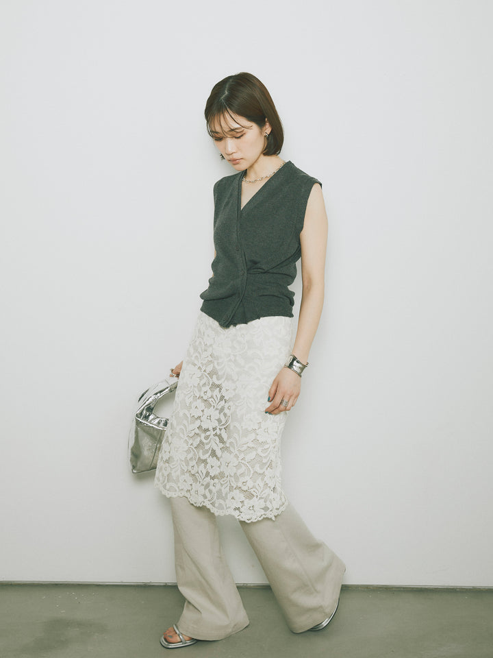 [SET]2WAYデザインニットベスト+レイヤードスカートセットフレアパンツ(2set)