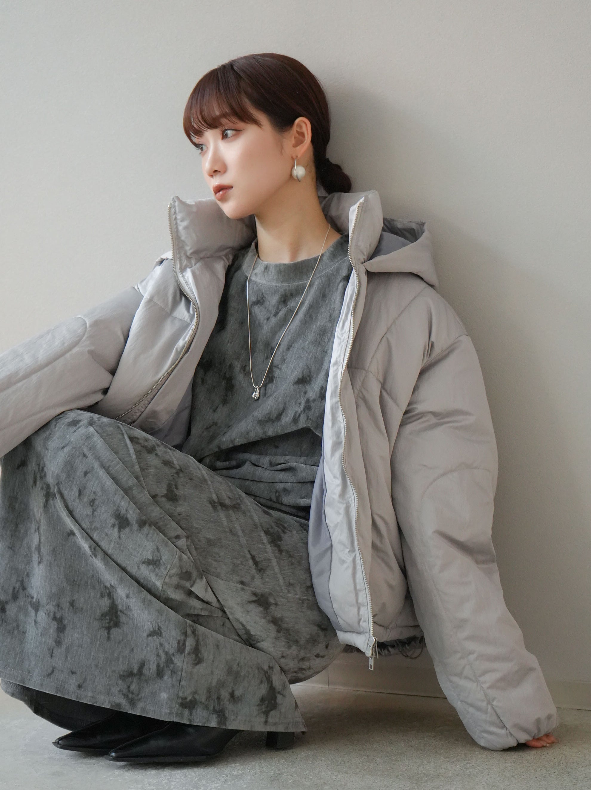 SET]ファイバーダウンシャイニージャケット+ニュアンス柄ピーチ起毛