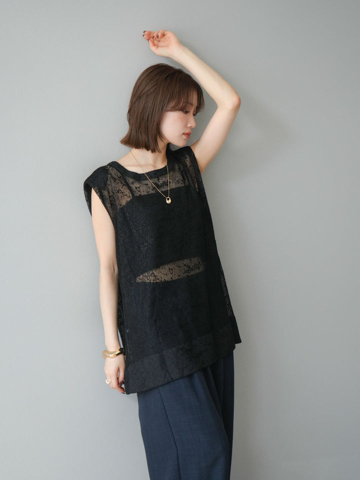 [予約]シャイニーレースプルオーバー/ブラック