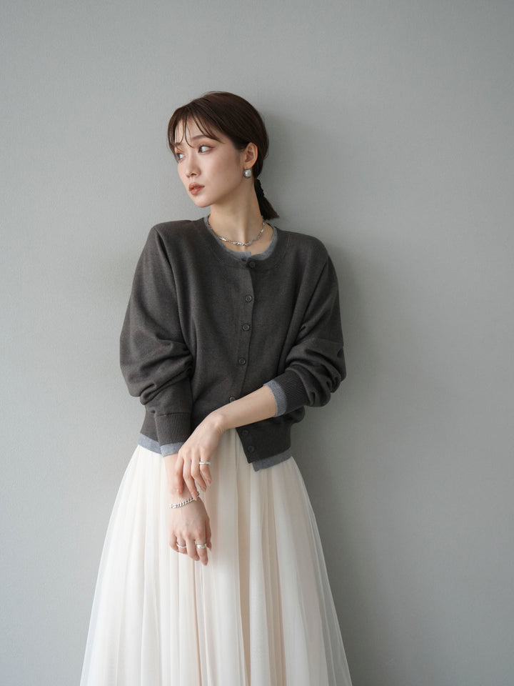 [SET]配色レイヤードカーディガン+チュールボリュームスカート(2set)