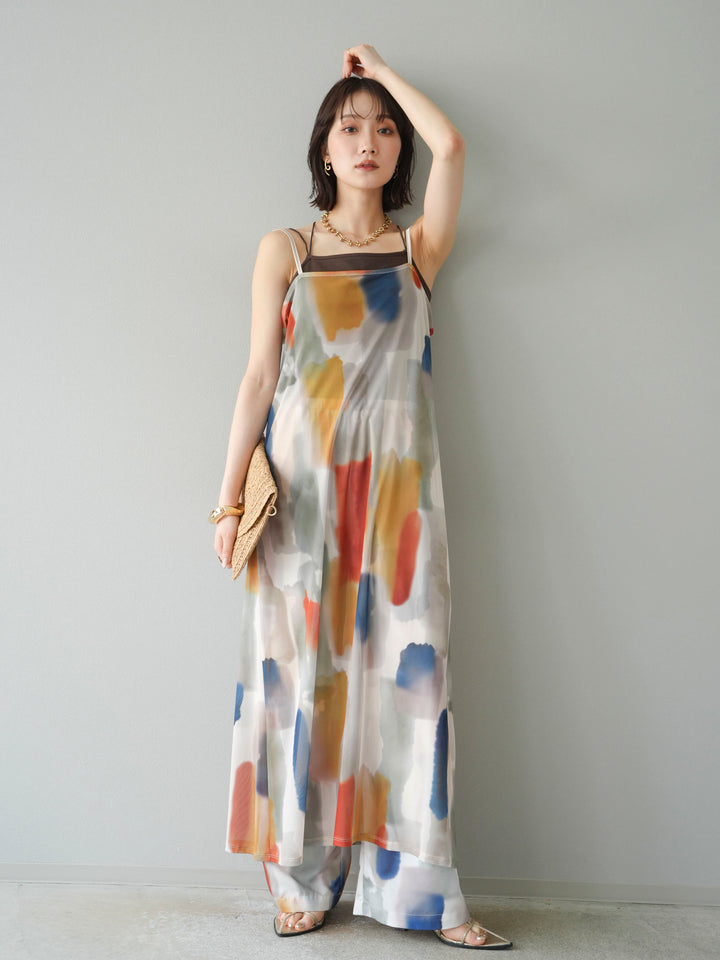 [SET]水彩アートシアーキャミワンピース+水彩アートイージーパンツ(2set)
