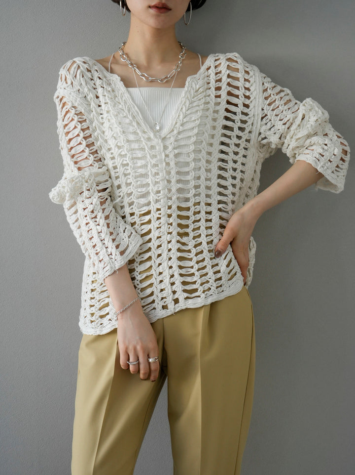 [Pre-order] Tape yarn openwork loose knit pullover/off