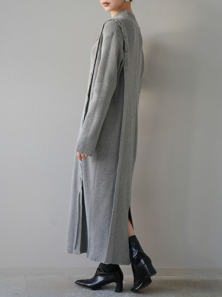 [SET] 不對稱繫帶高領針織連身裙 + 可選飾品套裝 (2套)