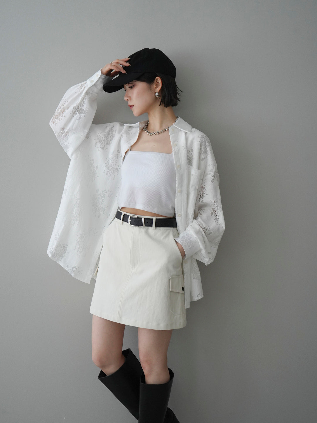 [SET]ジャガードレースオーバーシャツ+選べるアクセセット(2set)